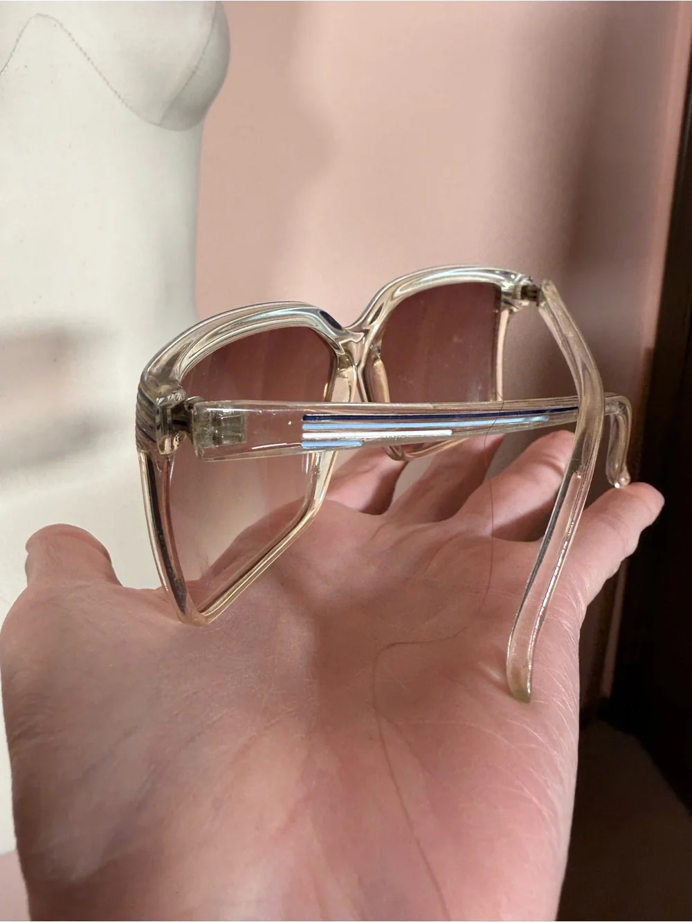 Vintage 1970's Blue white Clear plastic Oversized Grandma Sunglasses